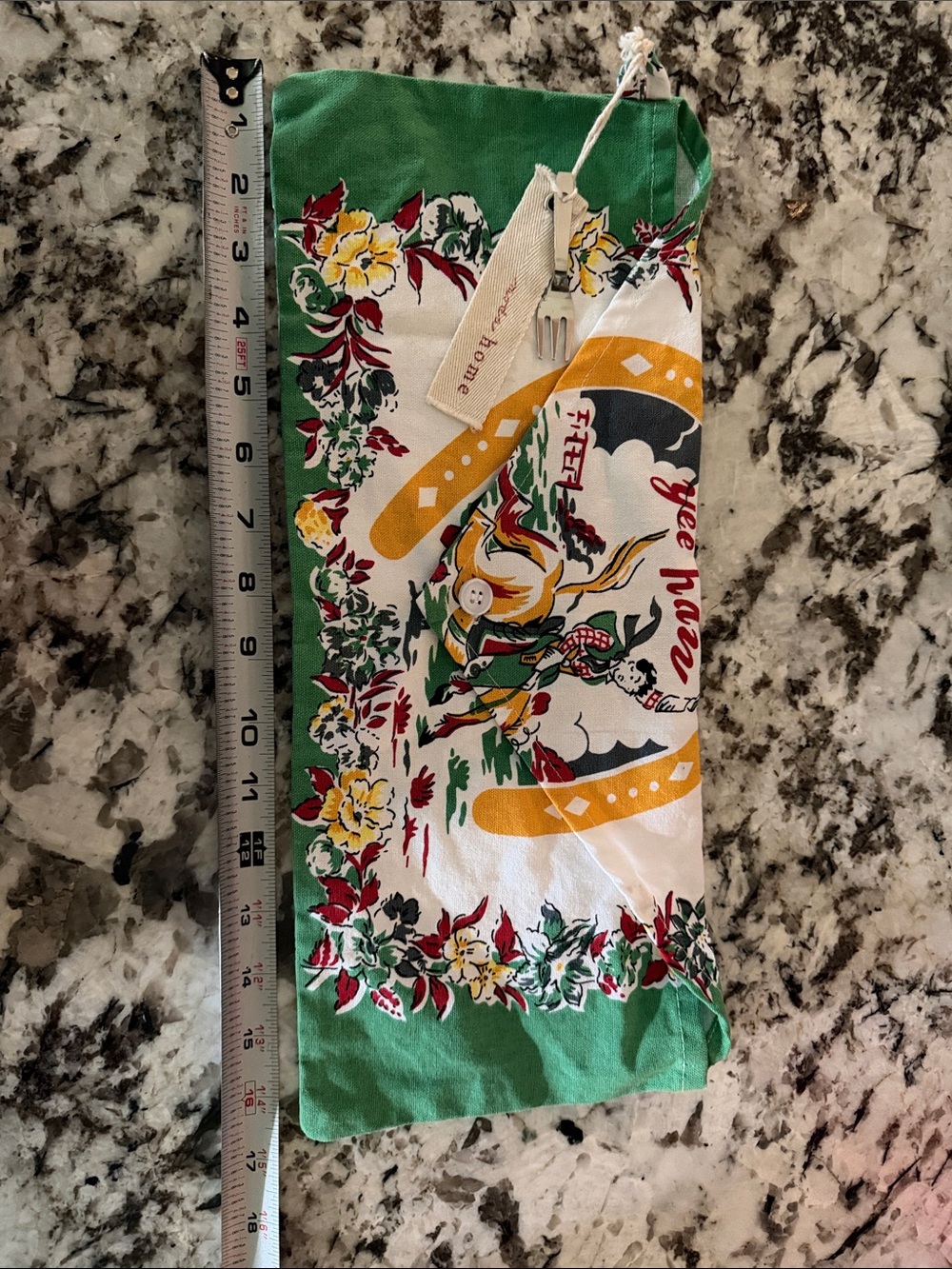 Vintage-style Green & White Floral fabric “envelope”. Adorable Horse fabric